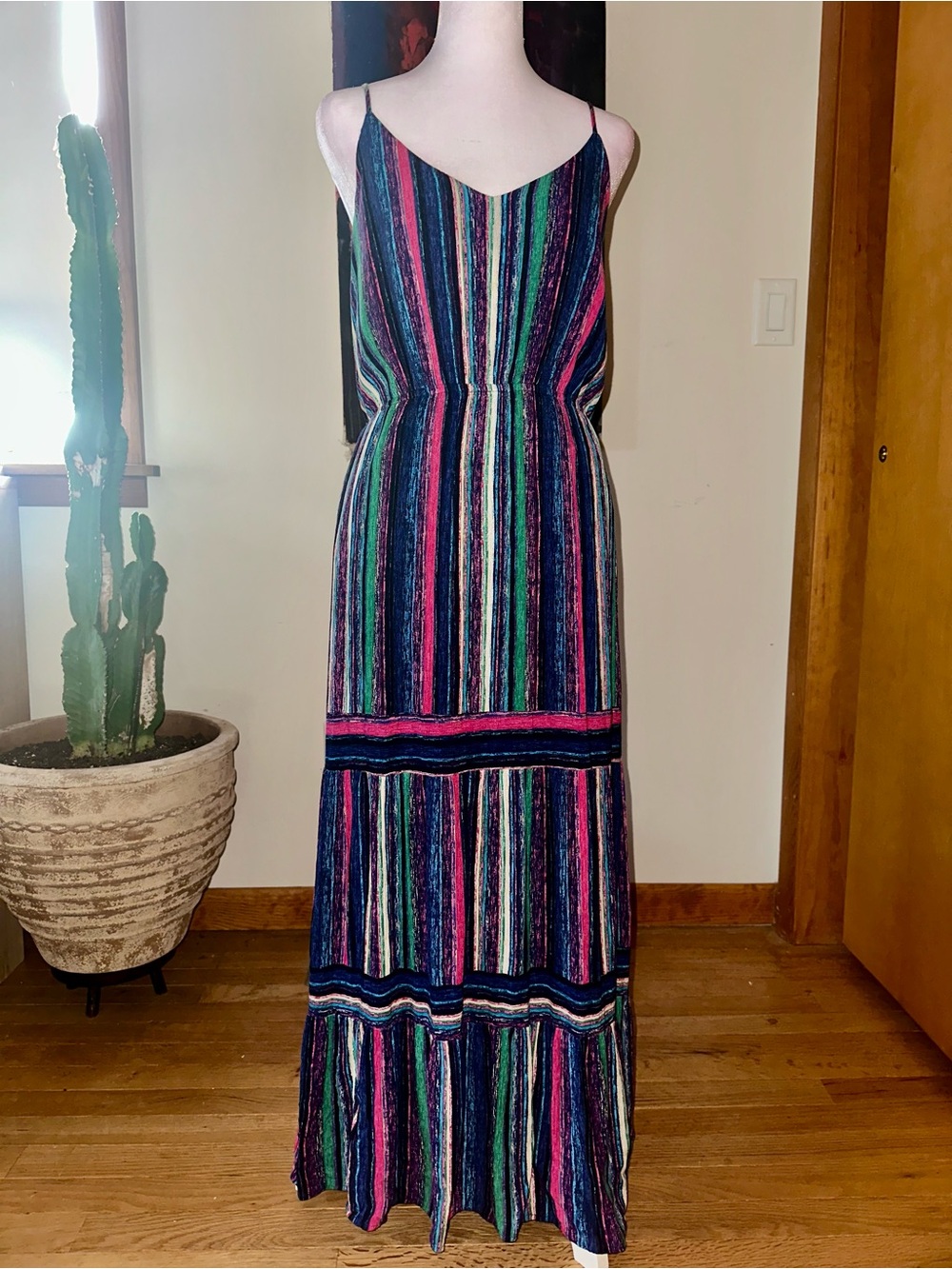 Striped Multicolor Maxi Dress with V-Neck